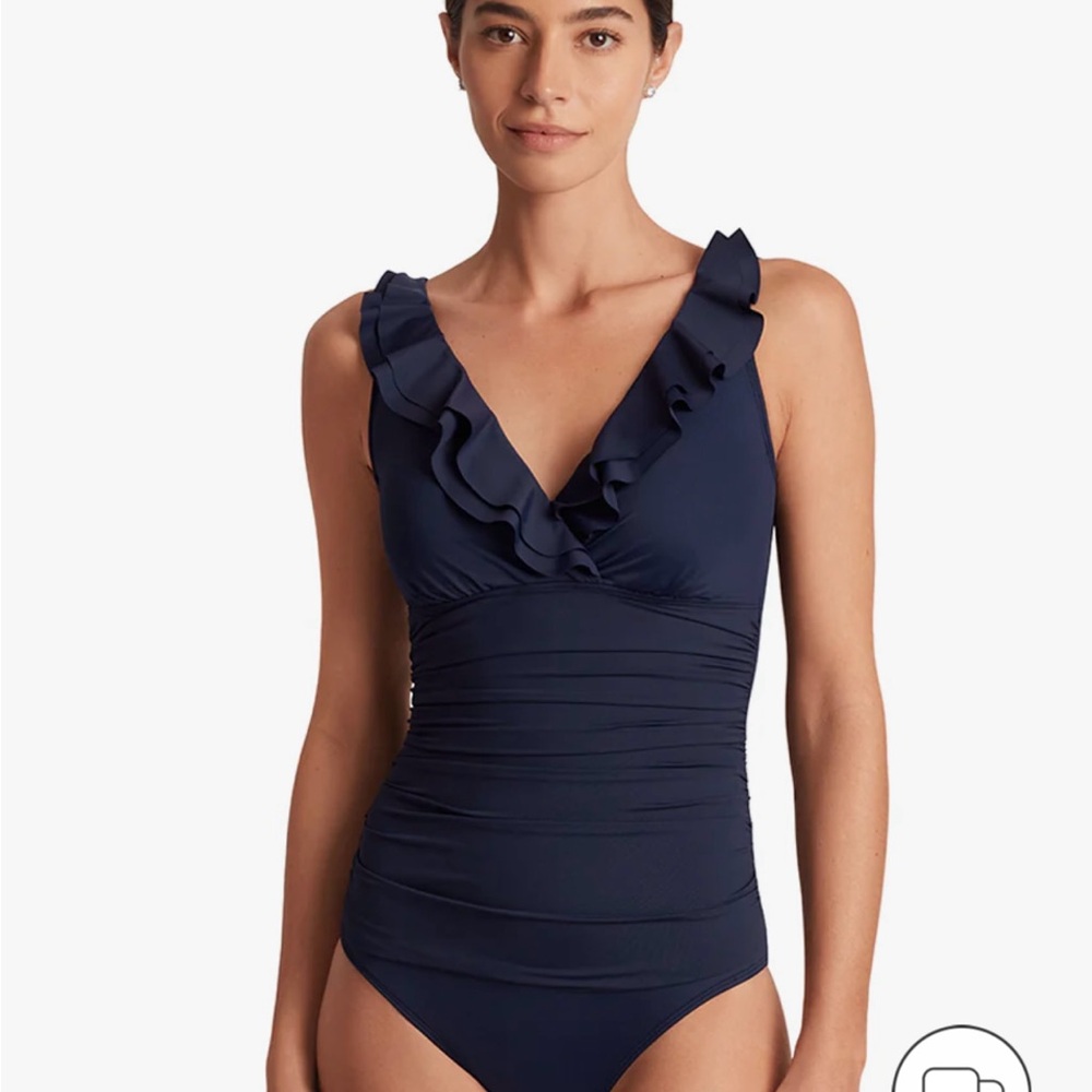 NWT Size 12 Lauren Ralph Lauren Deep Blue Ruffle One Piece Swimsuit